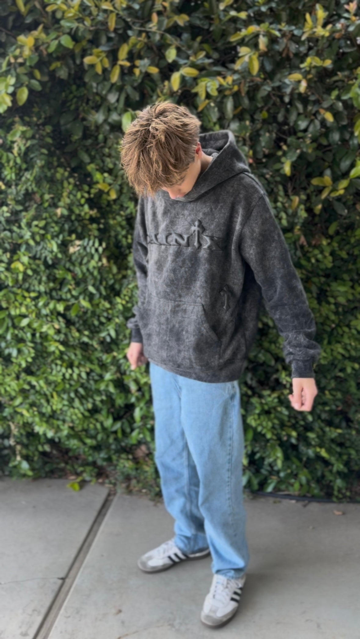 SA1NTX GREY ACID WASH HOODIE ( ORIGINAL)